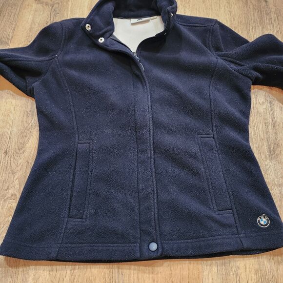 BMW - Vintage Women’s Full Zip Black Fleece Sweatshirt Jacket Medium Embroidered - Picture 6 of 13